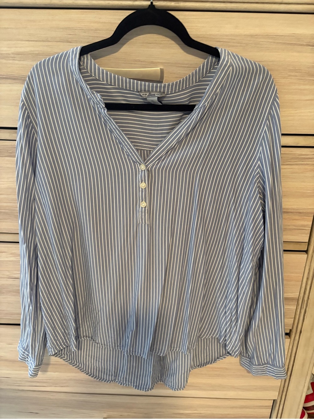 Bass Blue & White Striped Henley Blouse